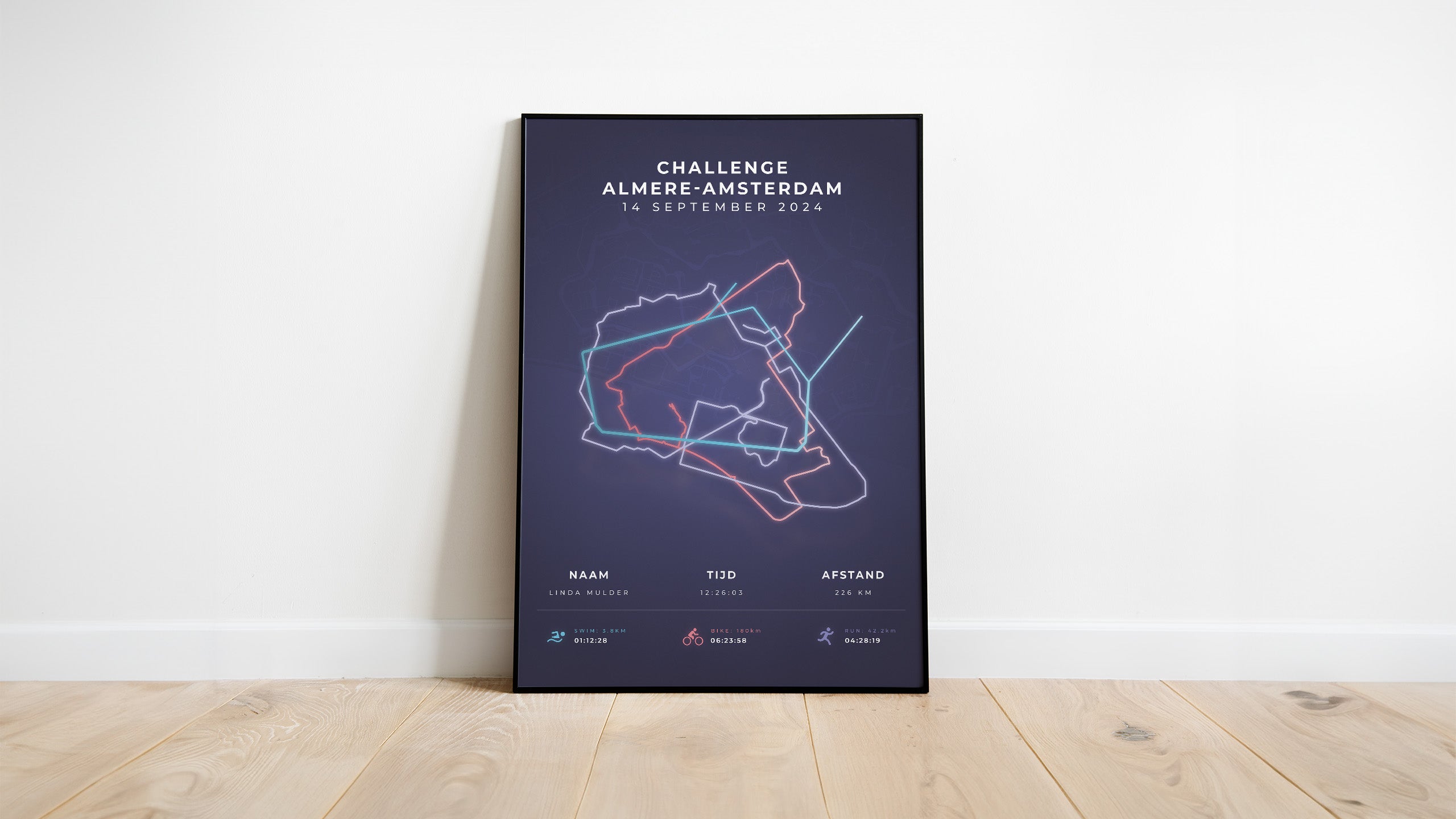 Poster met naam I Challenge Almere-Amsterdam 2024 I Modern Citymap