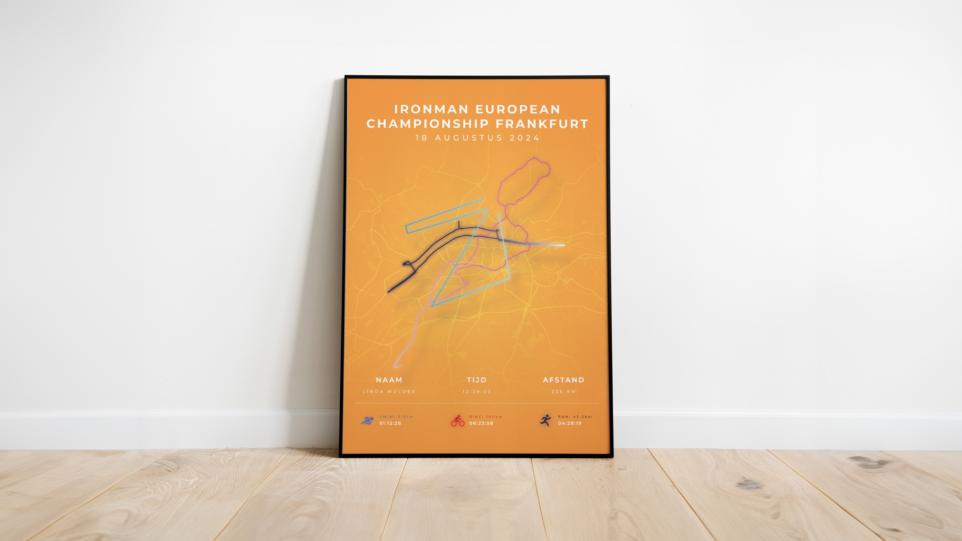 Poster met naam I Ironman European Championship Frankfurt 2024 I Modern Citymap