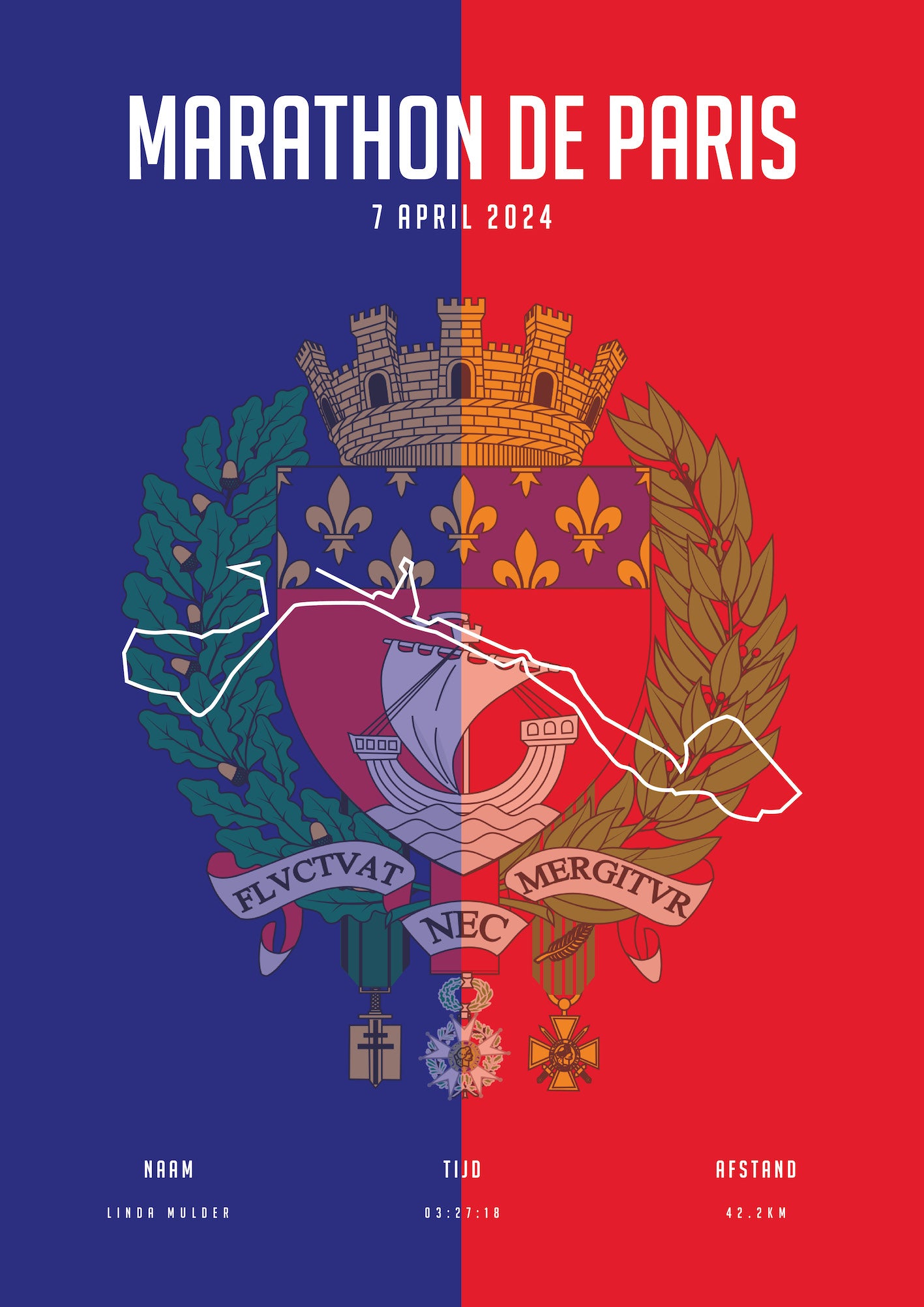 Marathon Parijs - City Flag - Poster