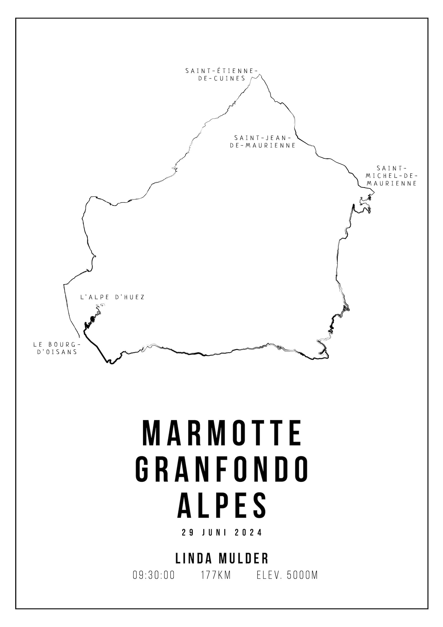Marmotte Granfondo Alpes 2024 - Handmade Drawing - Poster