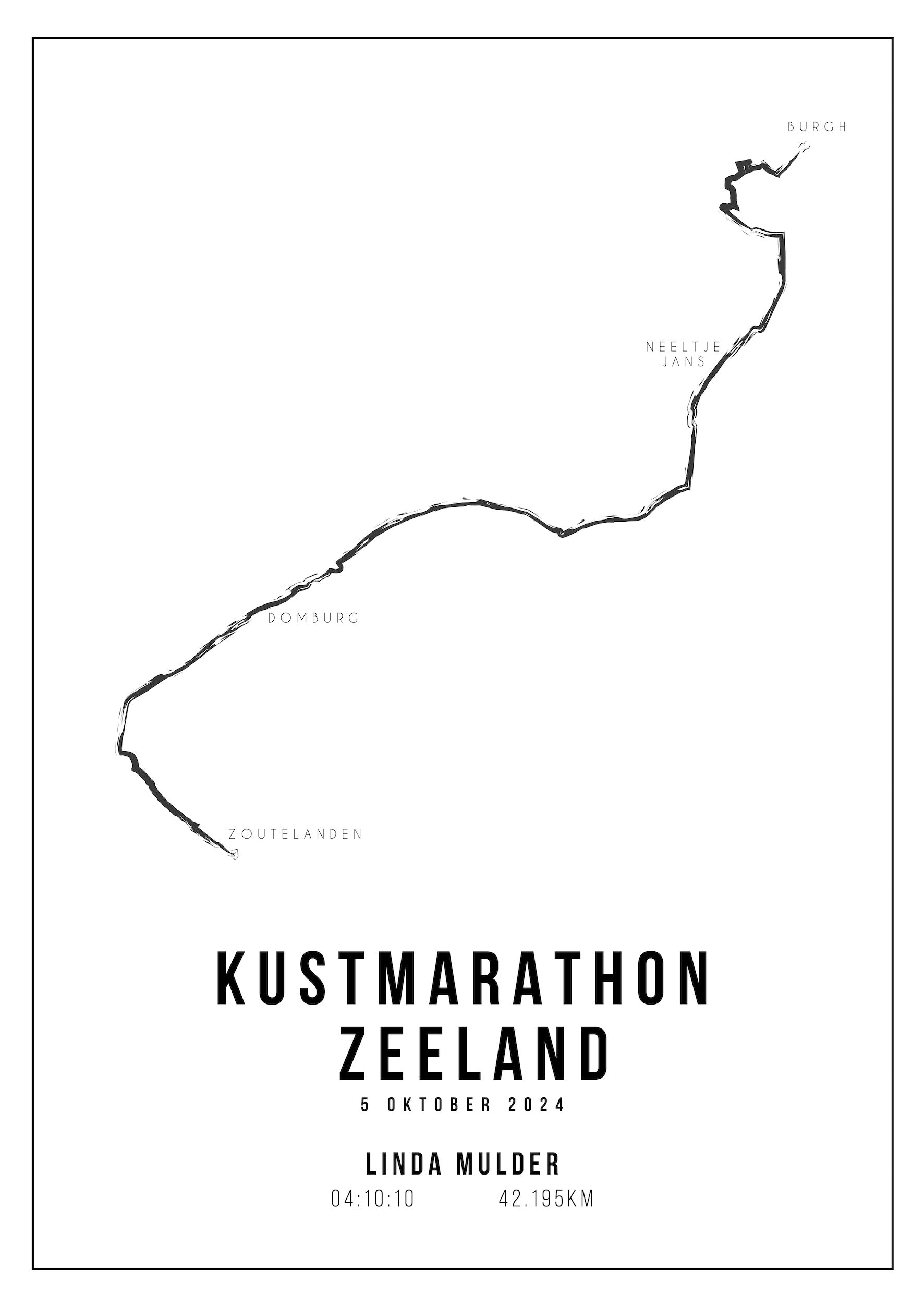 Kustmarathon Zeeland 2024 I Handmade Drawing I Poster