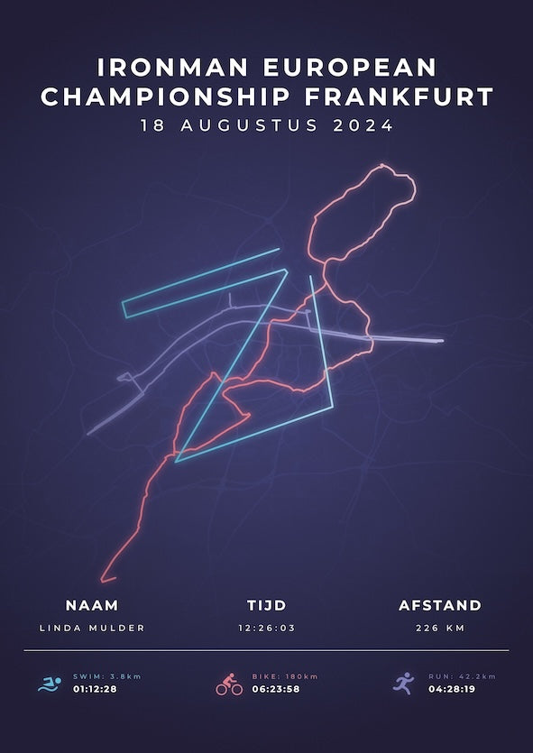 Poster met naam I Ironman European Championship Frankfurt 2024 I Modern Citymap