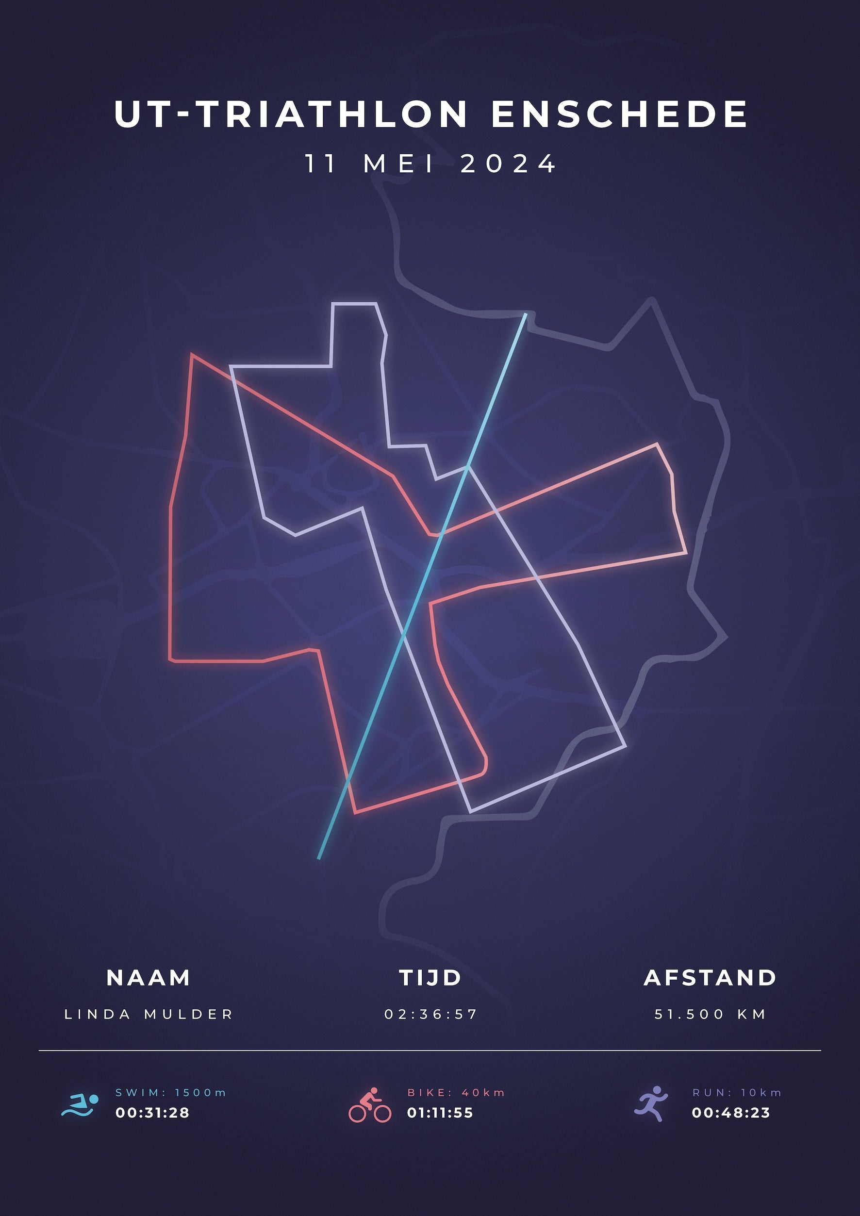 UT-Triathlon Enschede 2024 - Modern Citymap - Poster