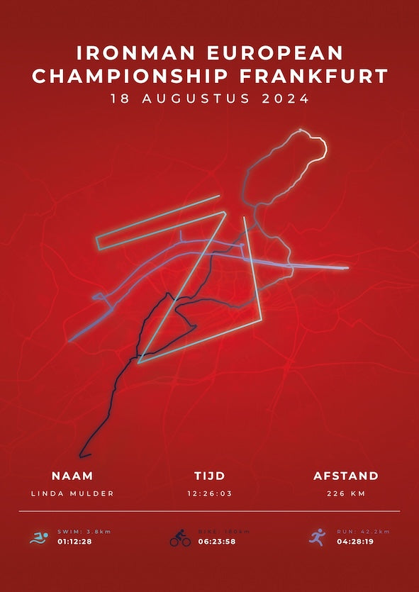 Poster met naam I Ironman European Championship Frankfurt 2024 I Modern Citymap