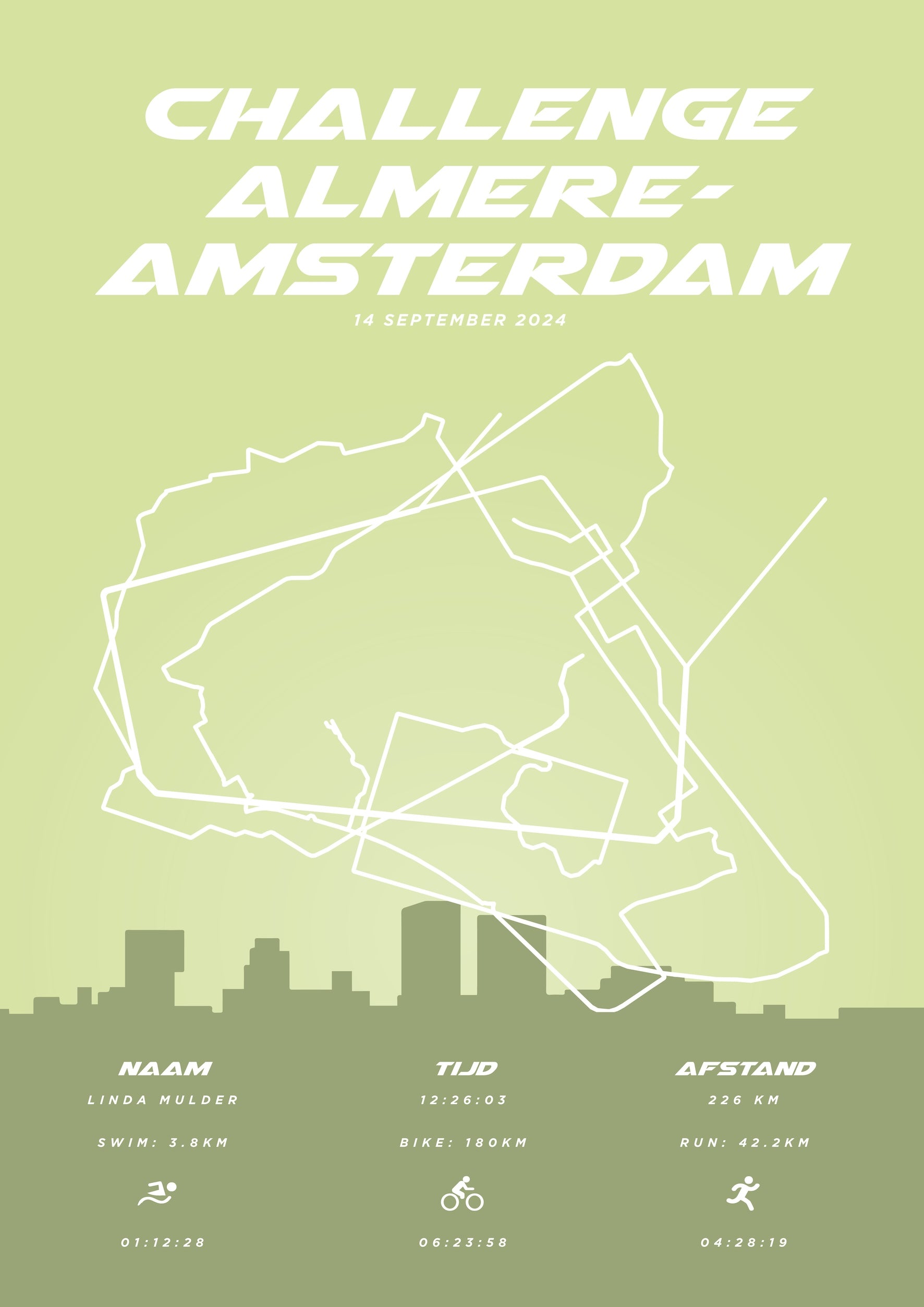 Poster met naam I Challenge Almere-Amsterdam 2024 I Pastel Skyline