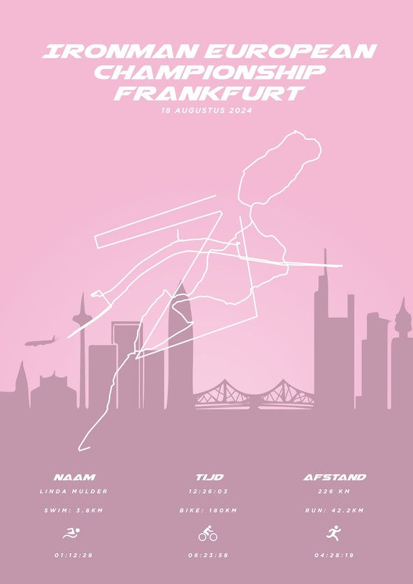 Poster met naam I Ironman European Championship Frankfurt 2024 I Pastel Skyline