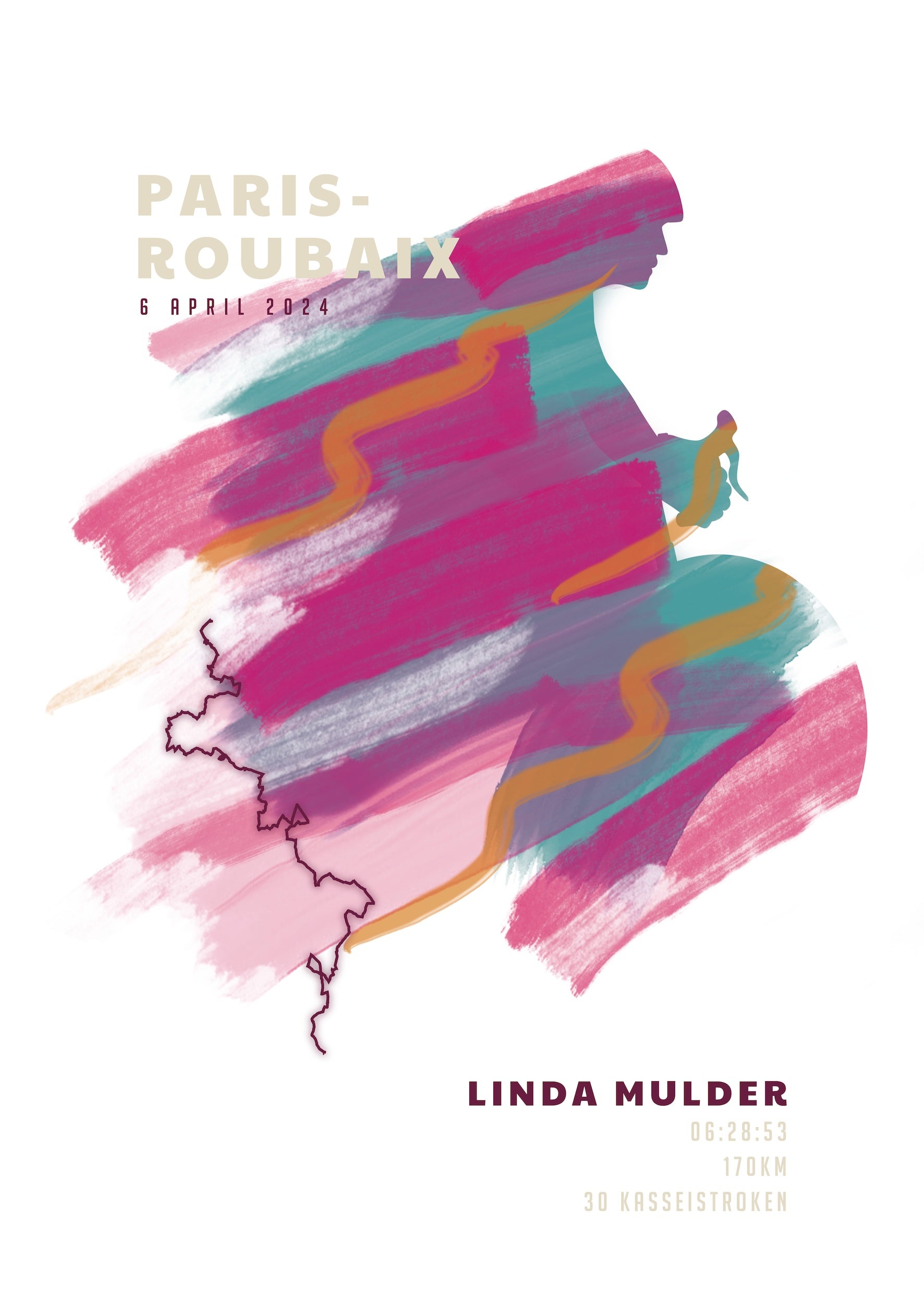 Paris-Roubaix 170KM - Sportive Art - Poster