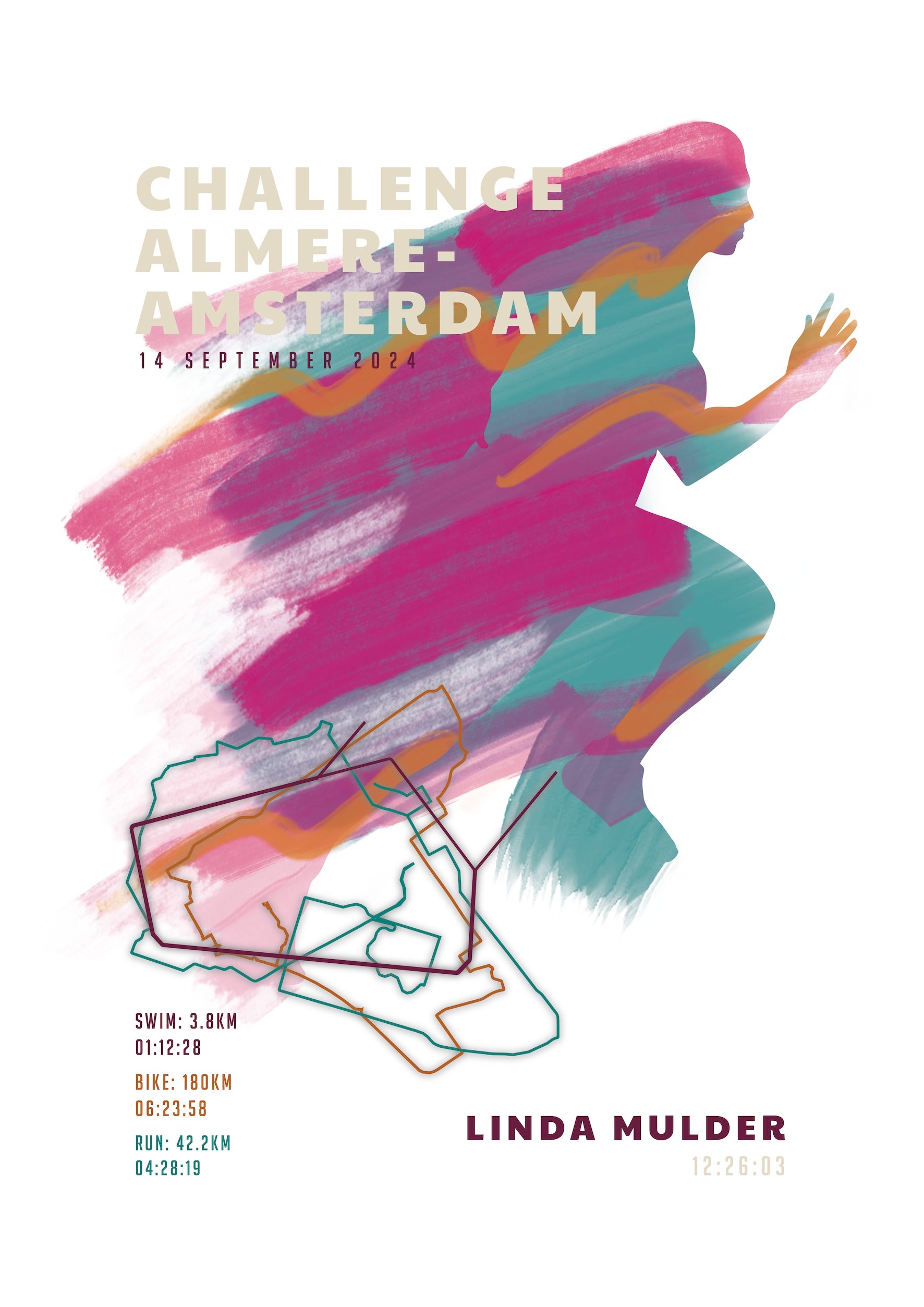 Poster met naam I Challenge Almere-Amsterdam 2024 I Sportive Art