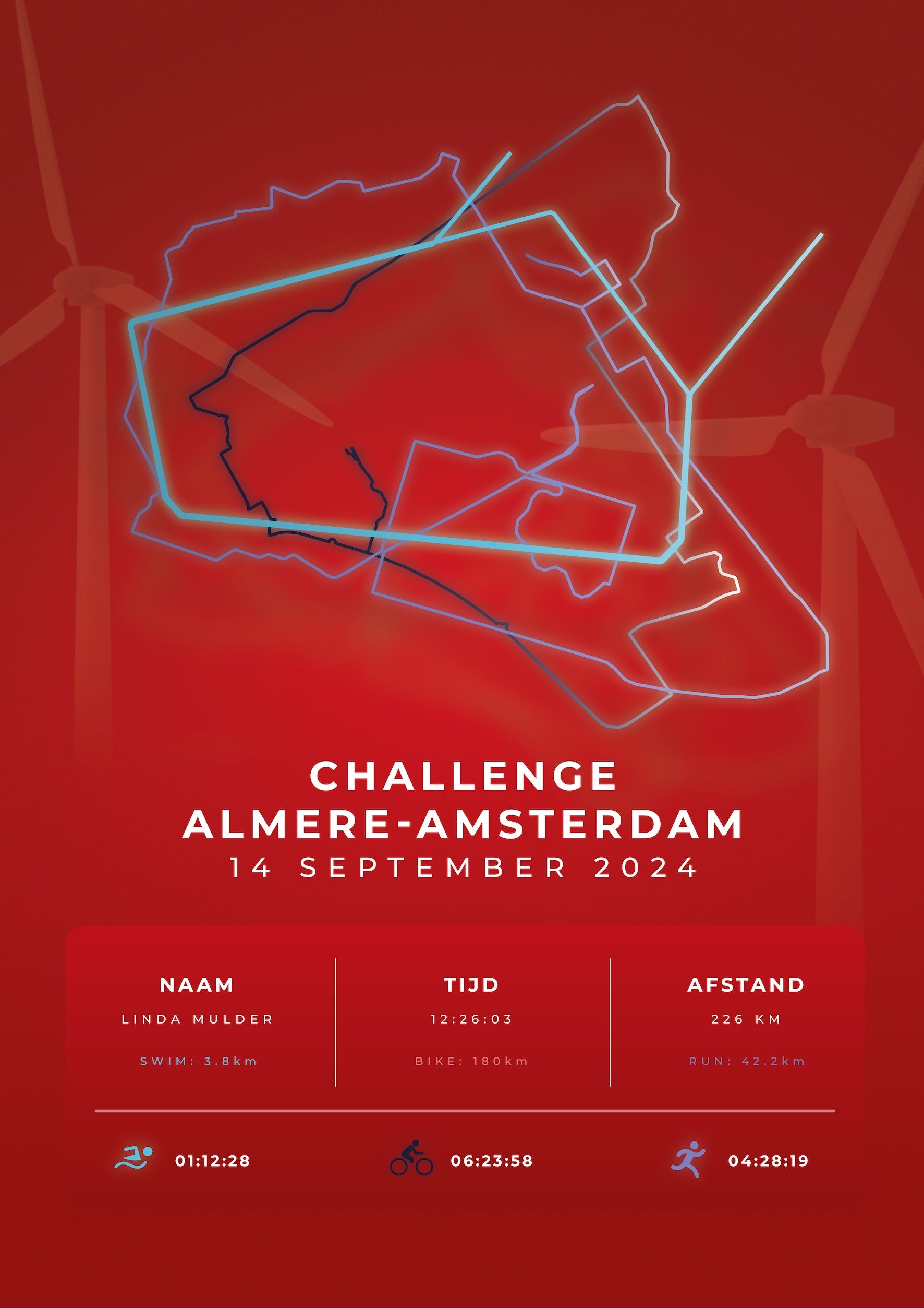 Poster met naam I Challenge Almere-Amsterdam 2024 I Stylish Landmark