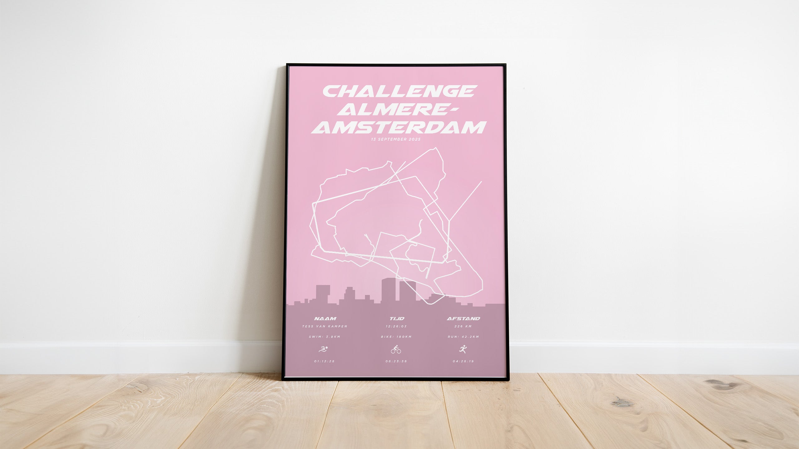 Poster met naam I Challenge Almere-Amsterdam 2025 I Pastel Skyline