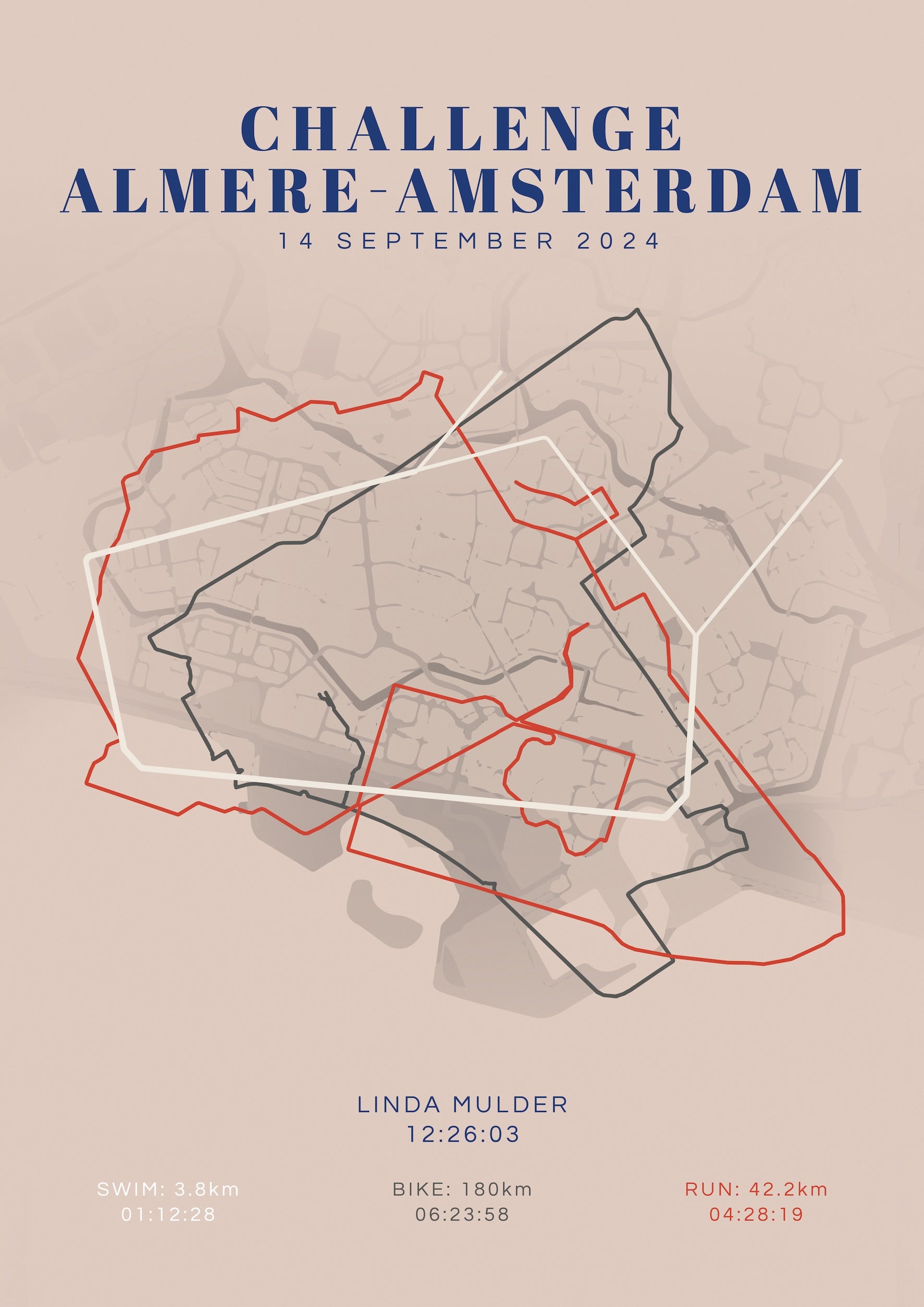 Poster met naam I Challenge Almere-Amsterdam 2024 I Classic Citymap