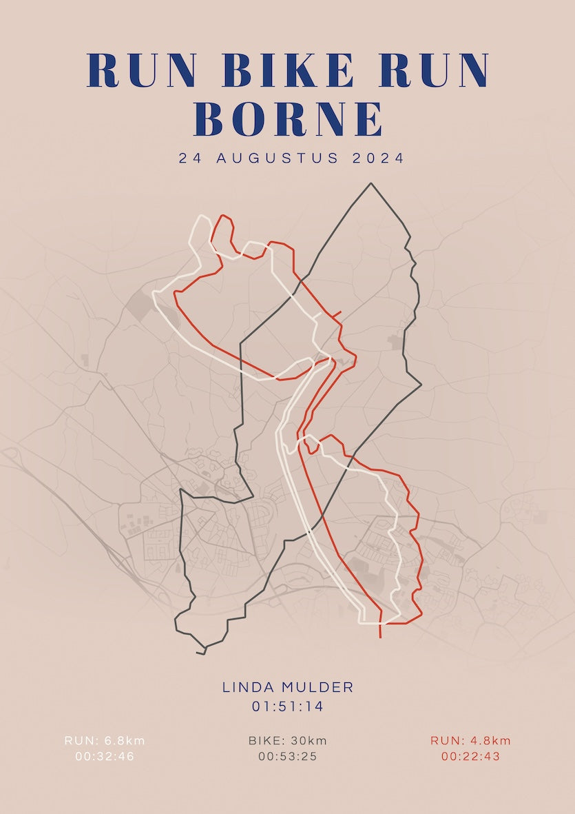 Poster met naam I Run Bike Run Borne 2024 I Classic Citymap