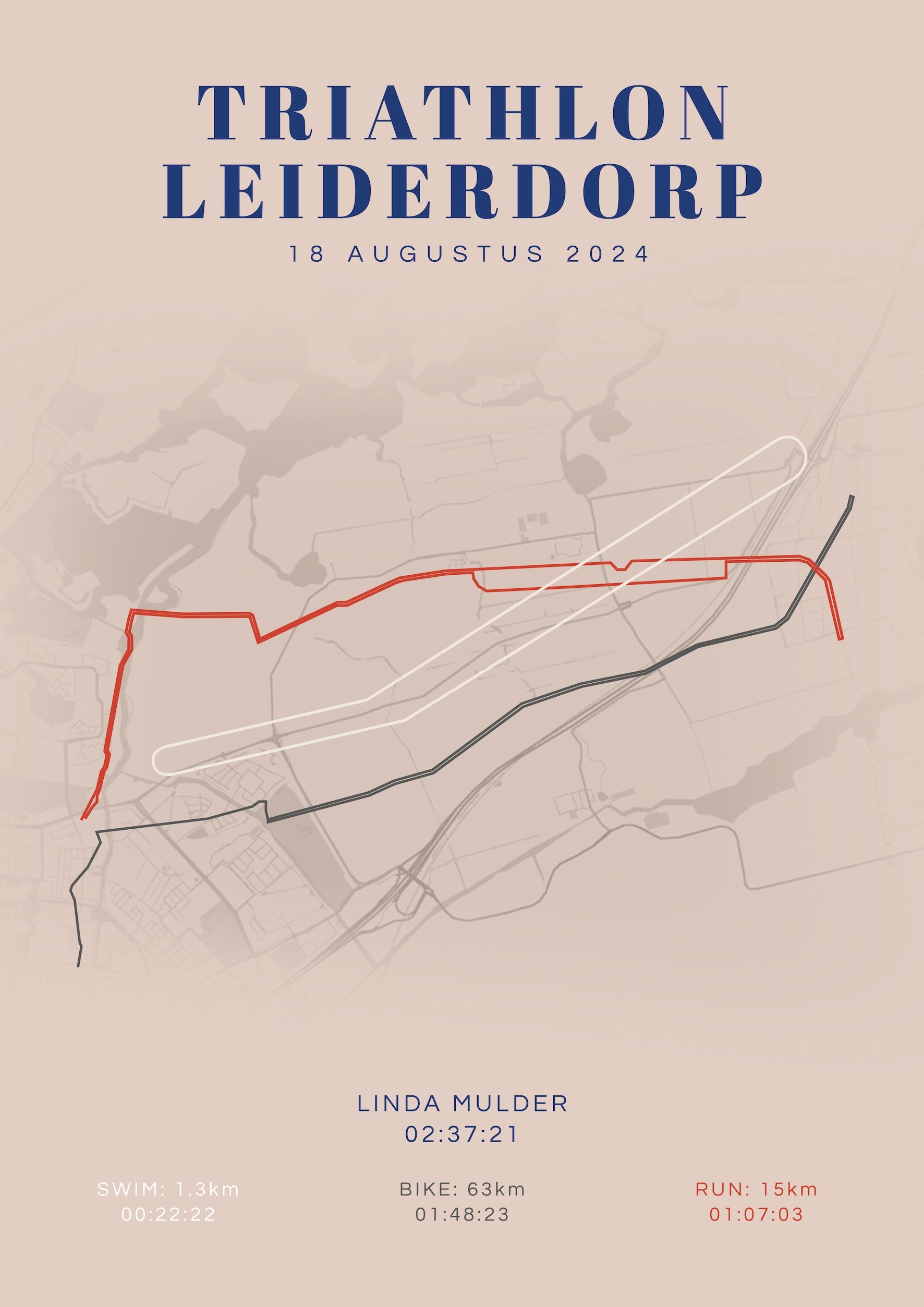 Poster met naam I Triathlon Leiderdorp 2024 I Classic Citymap