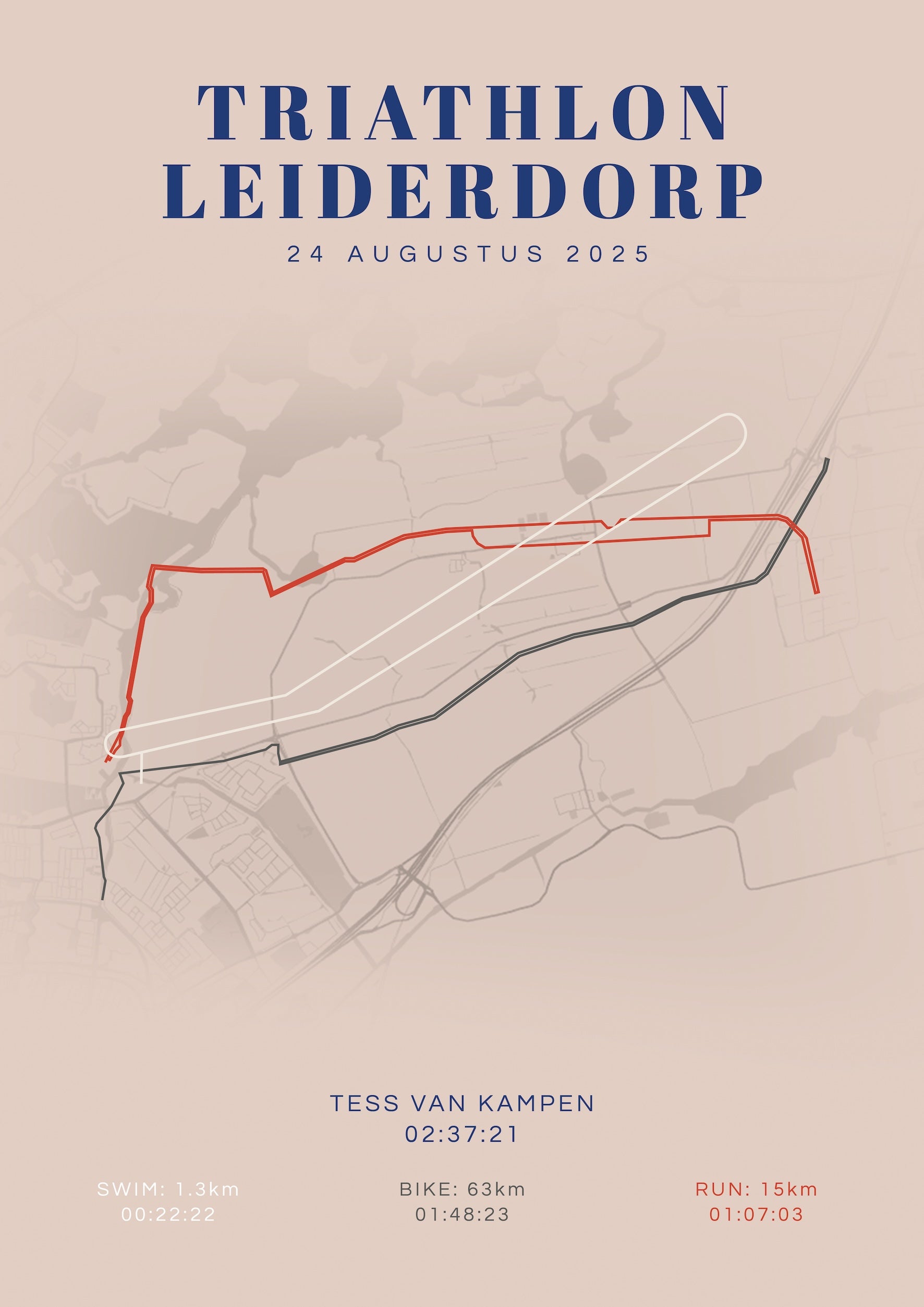 Poster met naam I Triathlon Leiderdorp 2025 I Classic Citymap