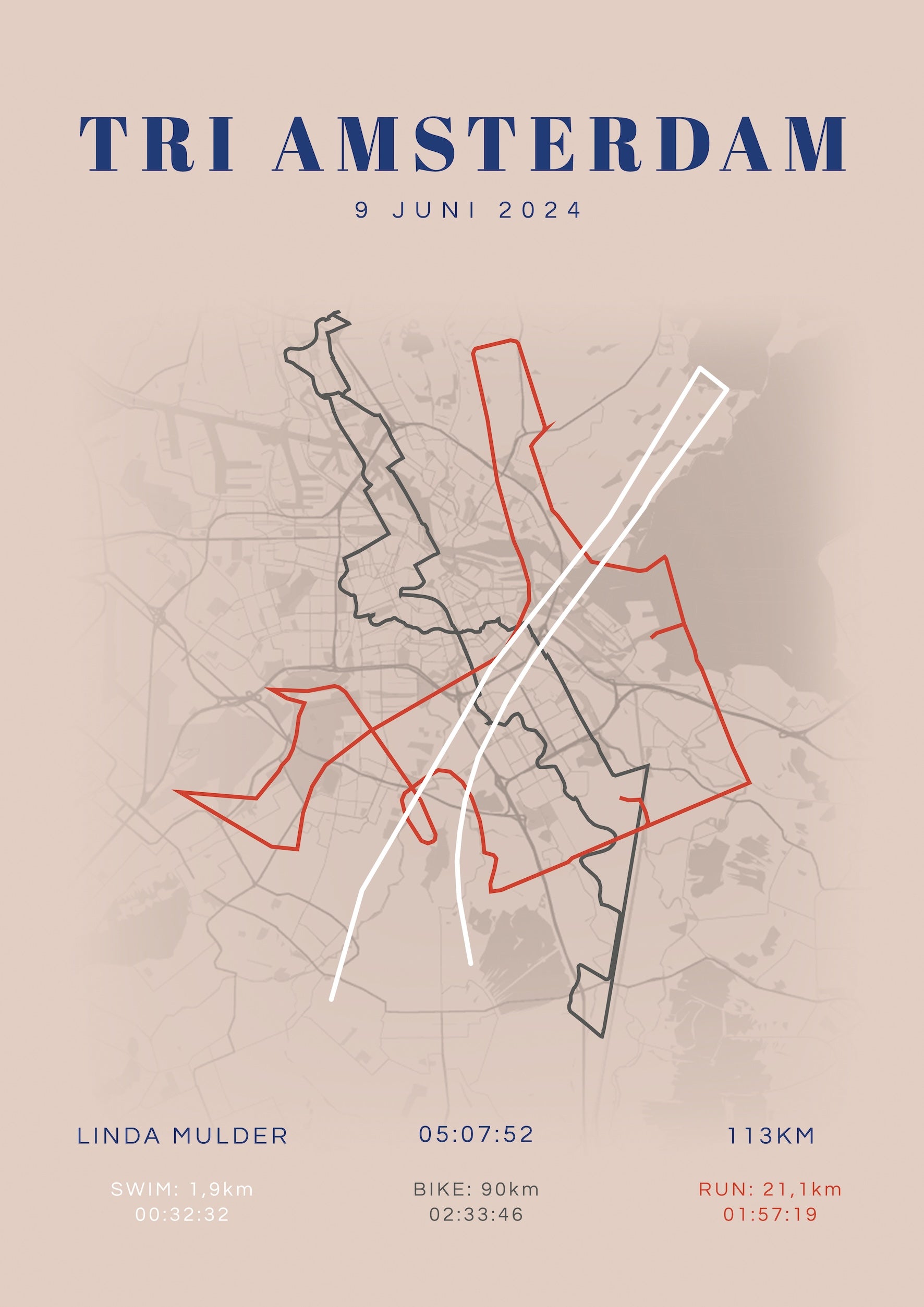 Tri Amsterdam - Classic Citymap - Poster