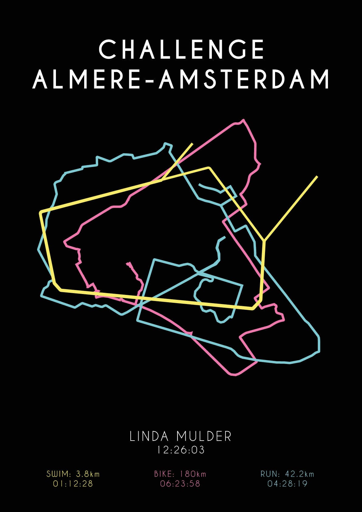 Poster met naam I Challenge Almere-Amsterdam 2024 I Colorful edition