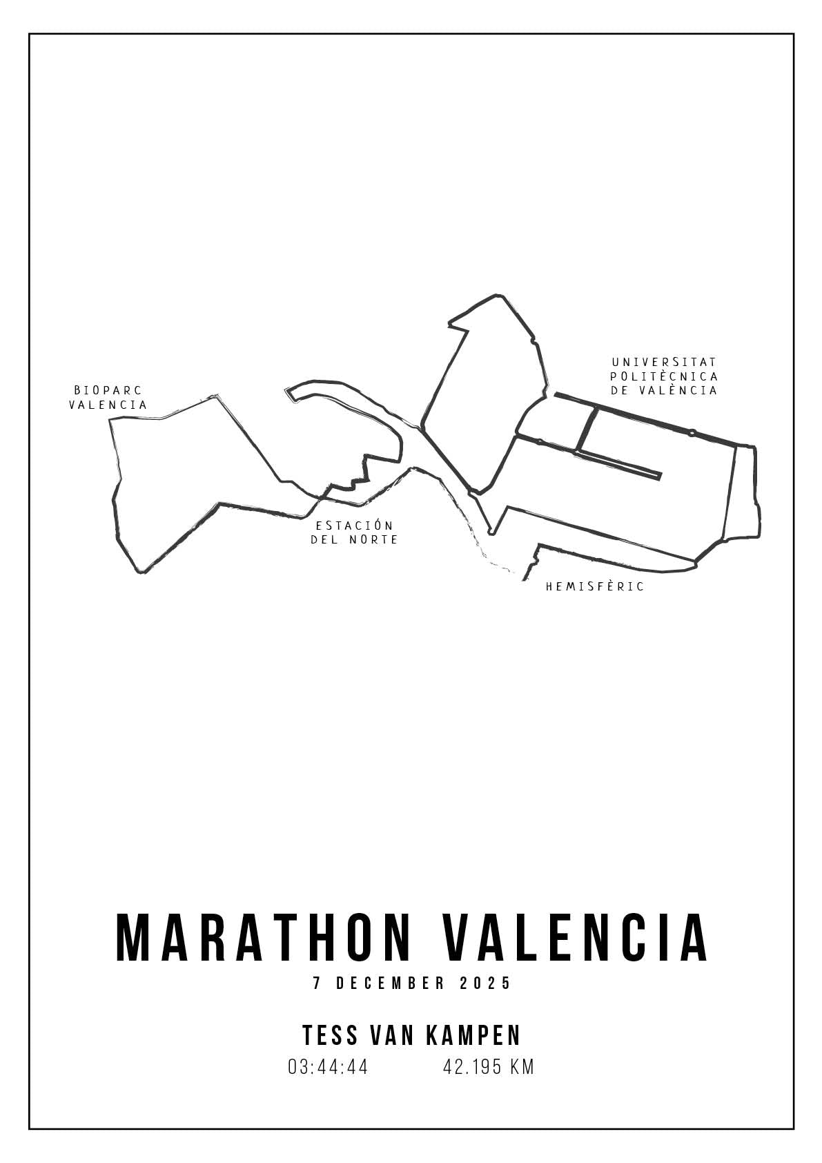 Poster met naam I Marathon Valencia 2025 I Handmade Drawing
