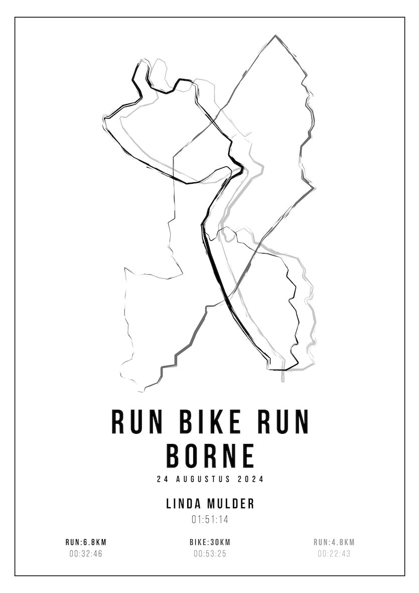 Poster met naam I Run Bike Run Borne 2024 I Handmade Drawing