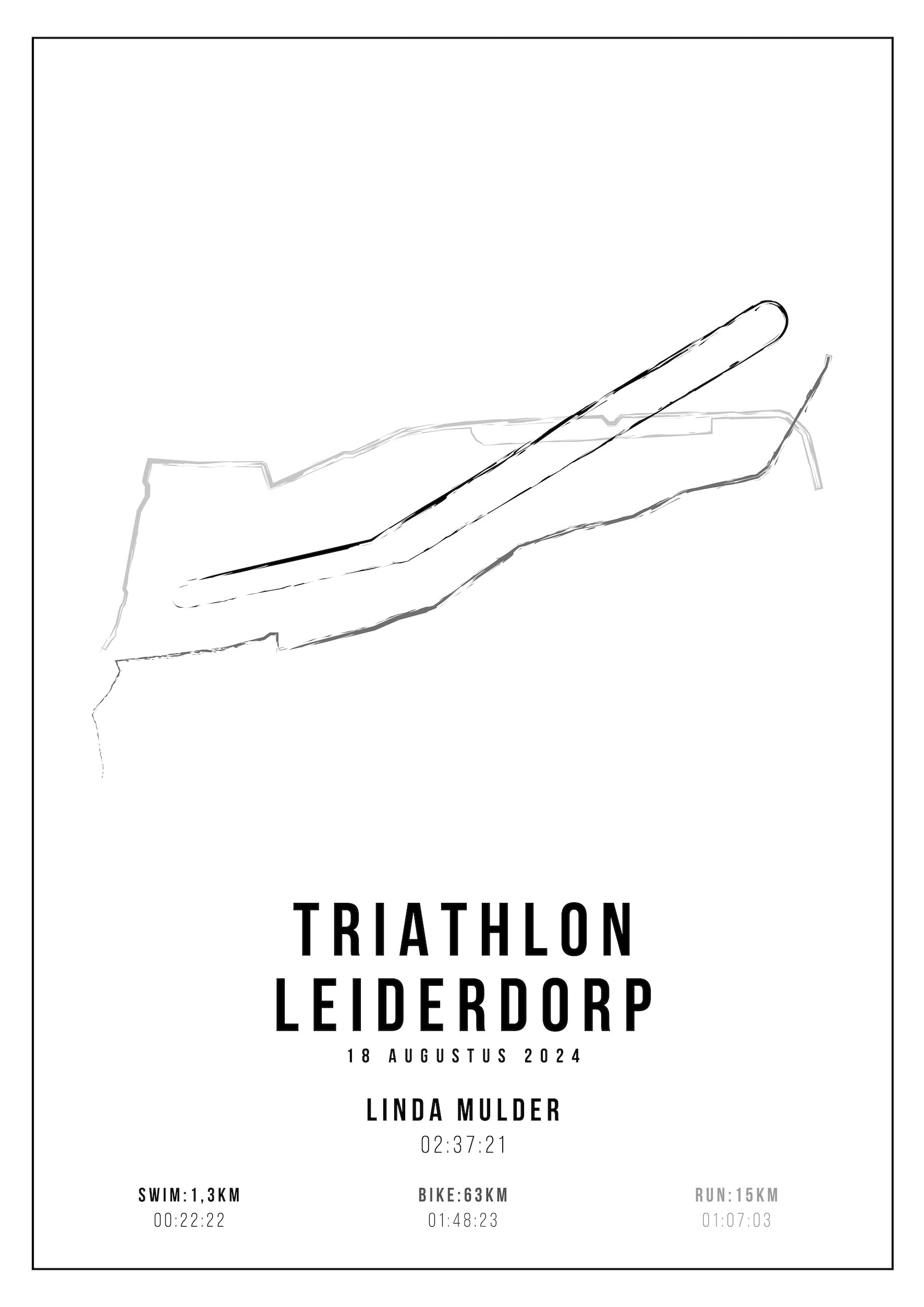 Poster met naam I Triathlon Leiderdorp 2024 I Handmade Drawing