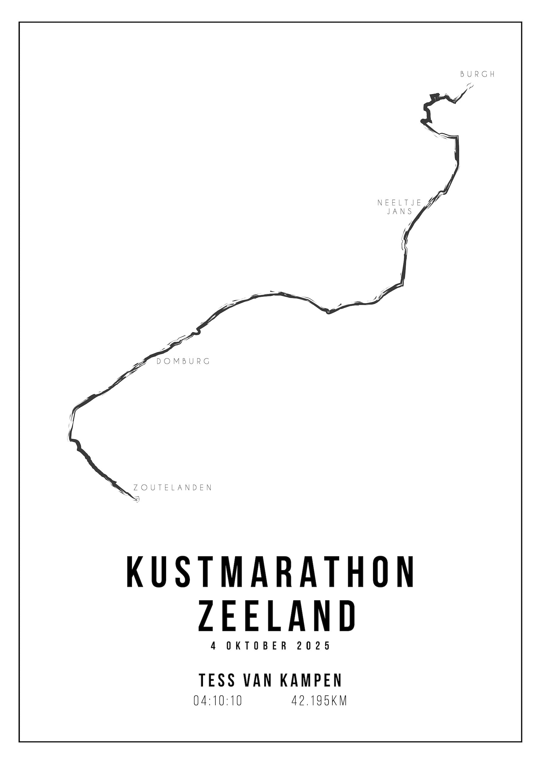 Kustmarathon Zeeland 2025 I Handmade Drawing I Poster