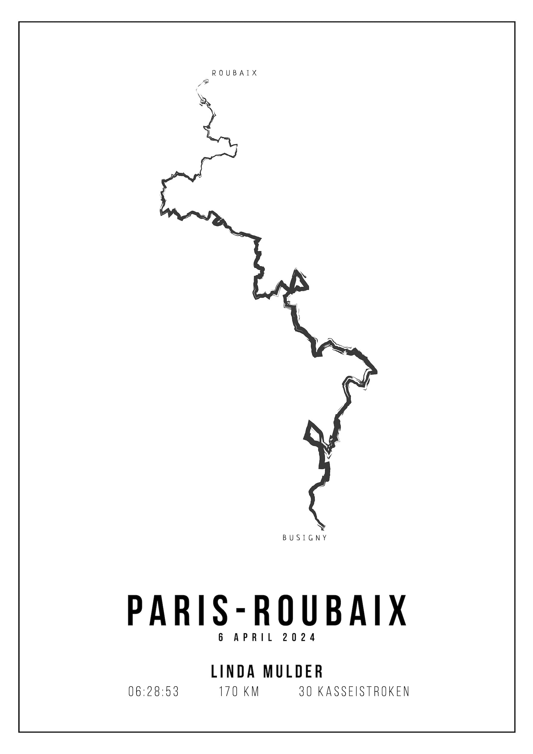 Paris-Roubaix 170KM- Handmade Drawing - Poster