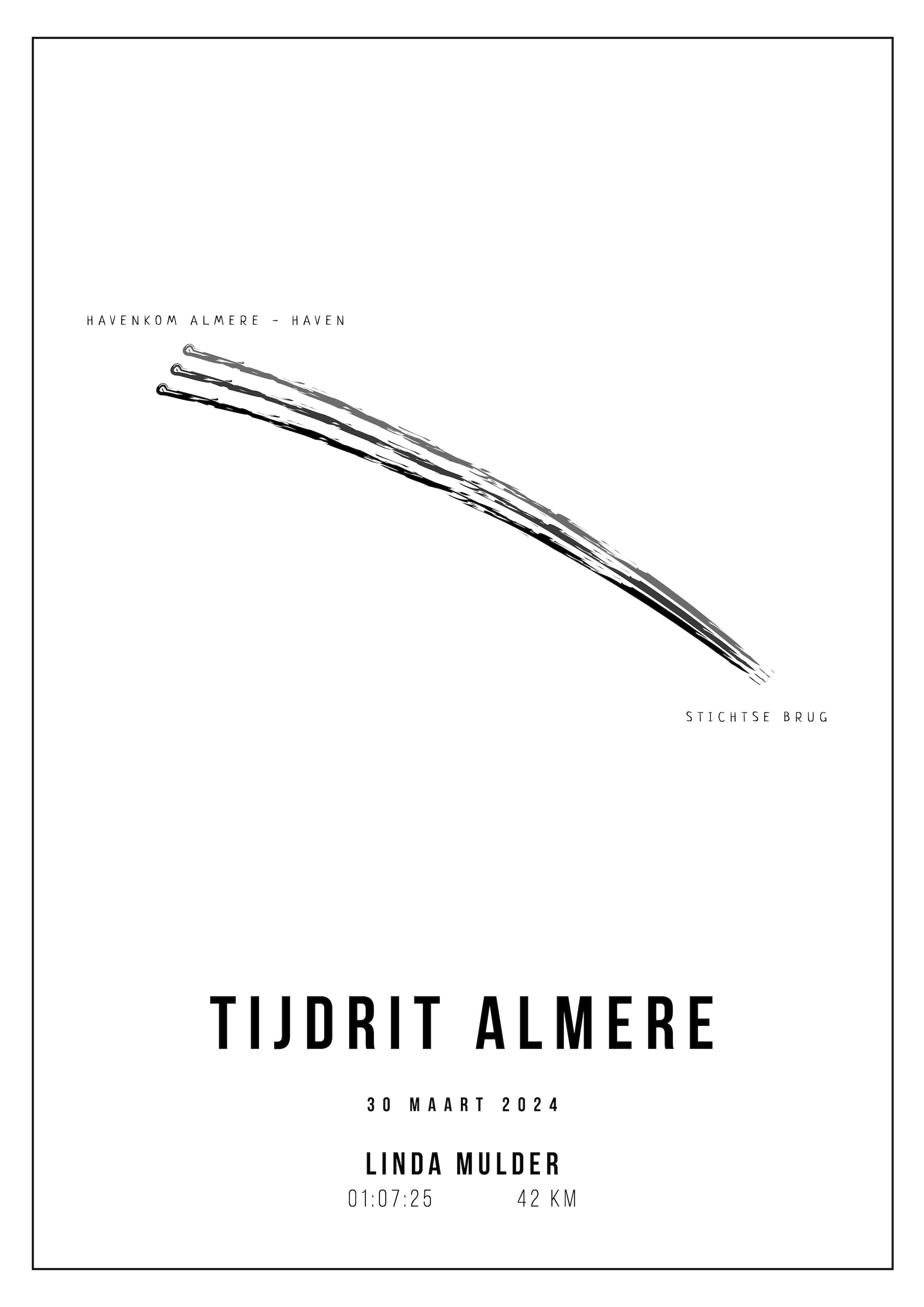 Tijdrit Almere 42KM - Handmade Drawing - Poster