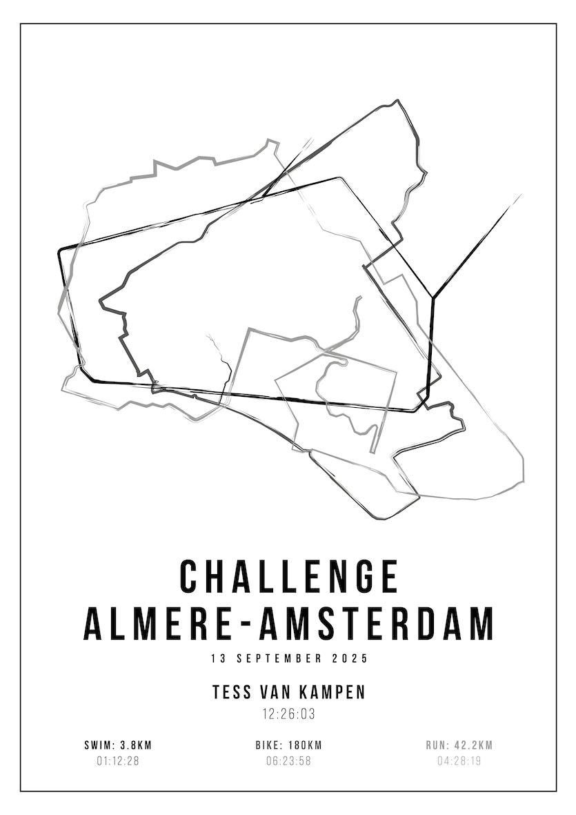 Poster met naam I Challenge Almere-Amsterdam 2025 I Handmade Drawing