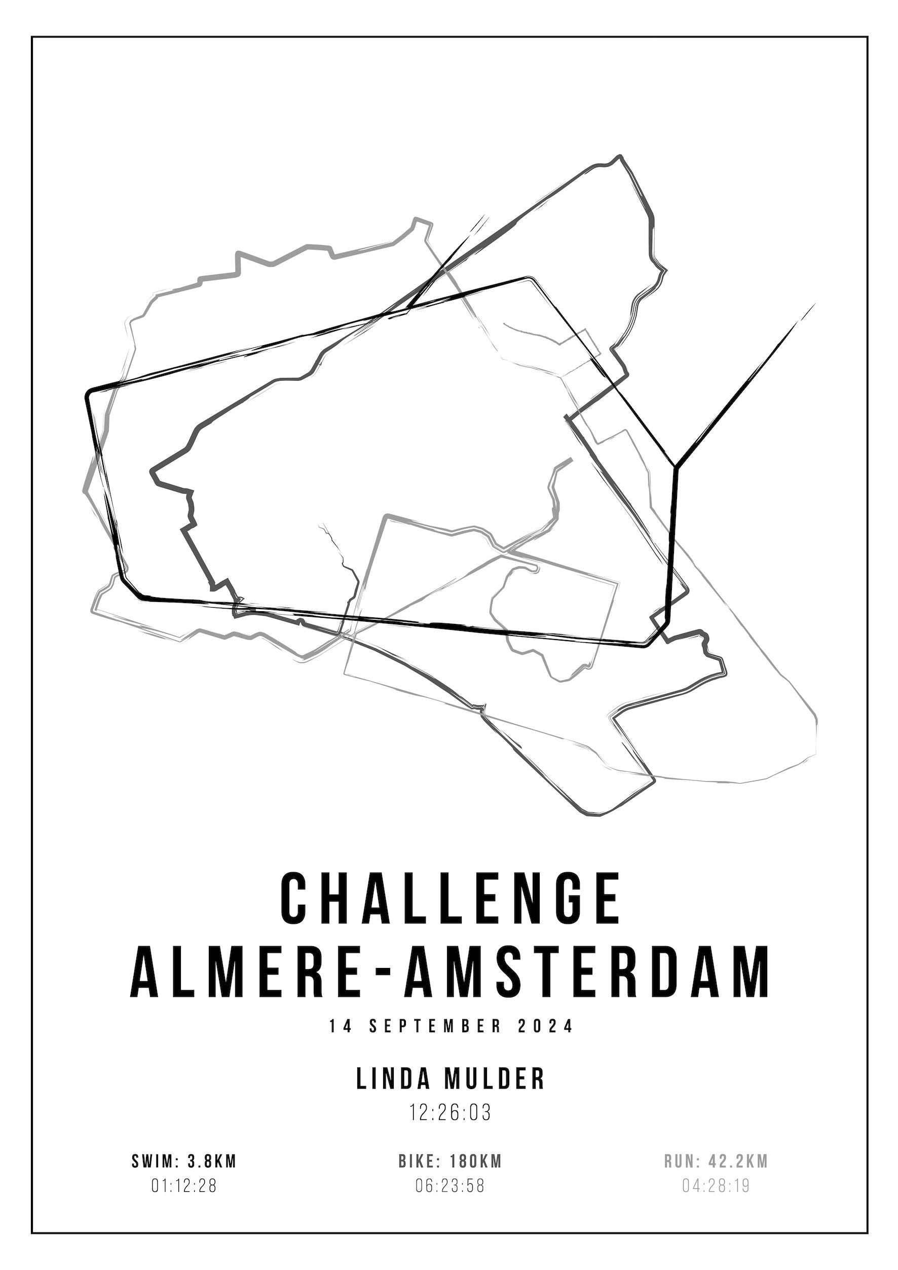 Poster met naam I Challenge Almere-Amsterdam 2024 I Handmade Drawing