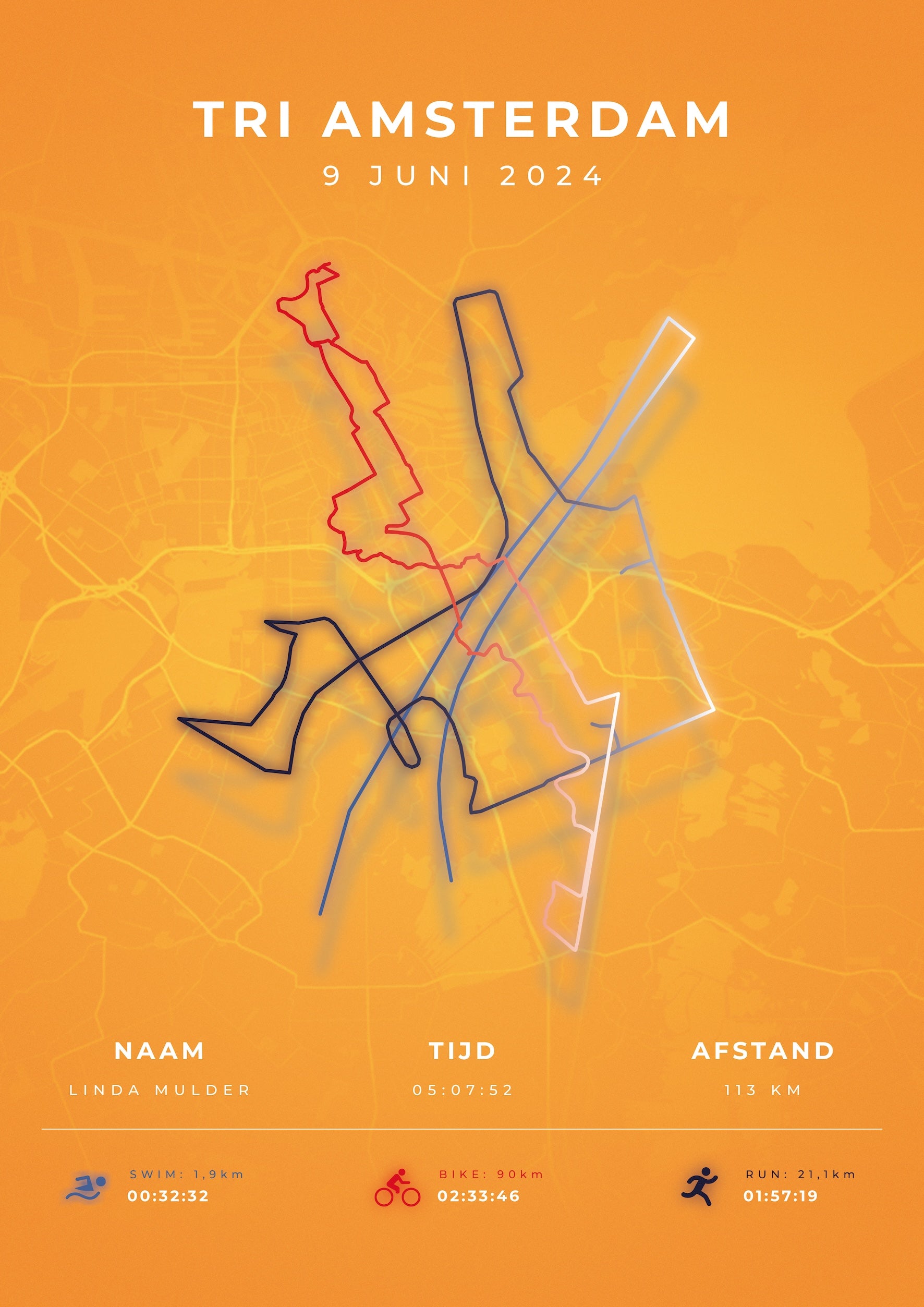Tri Amsterdam - Modern Citymap - Poster