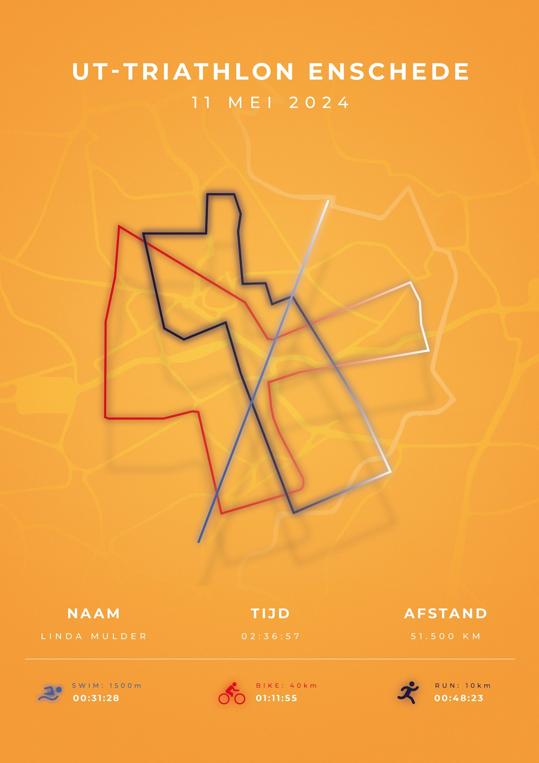 UT-Triathlon Enschede 2024 - Modern Citymap - Poster