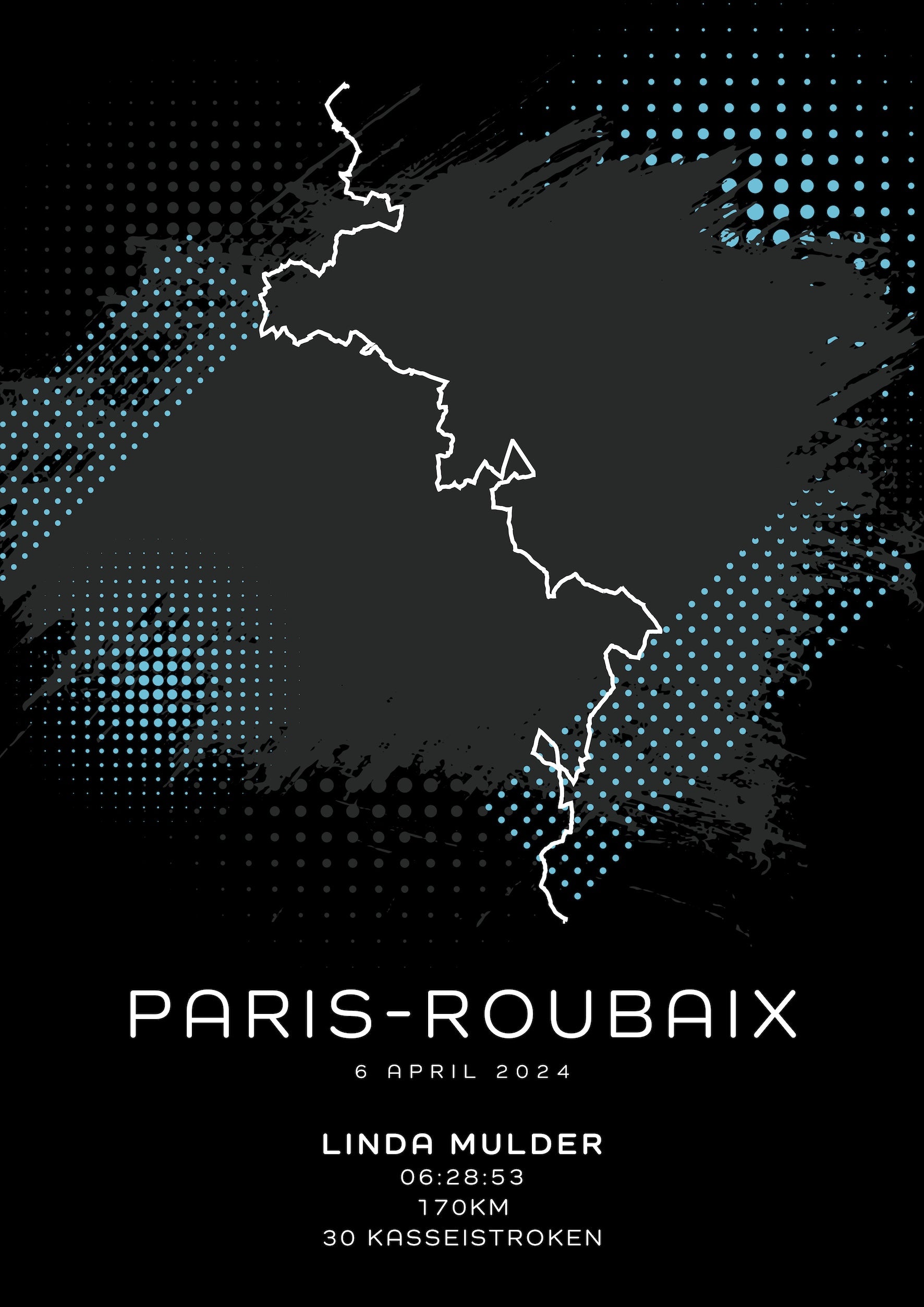 Paris-Roubaix 170KM - Modern Dark - Poster