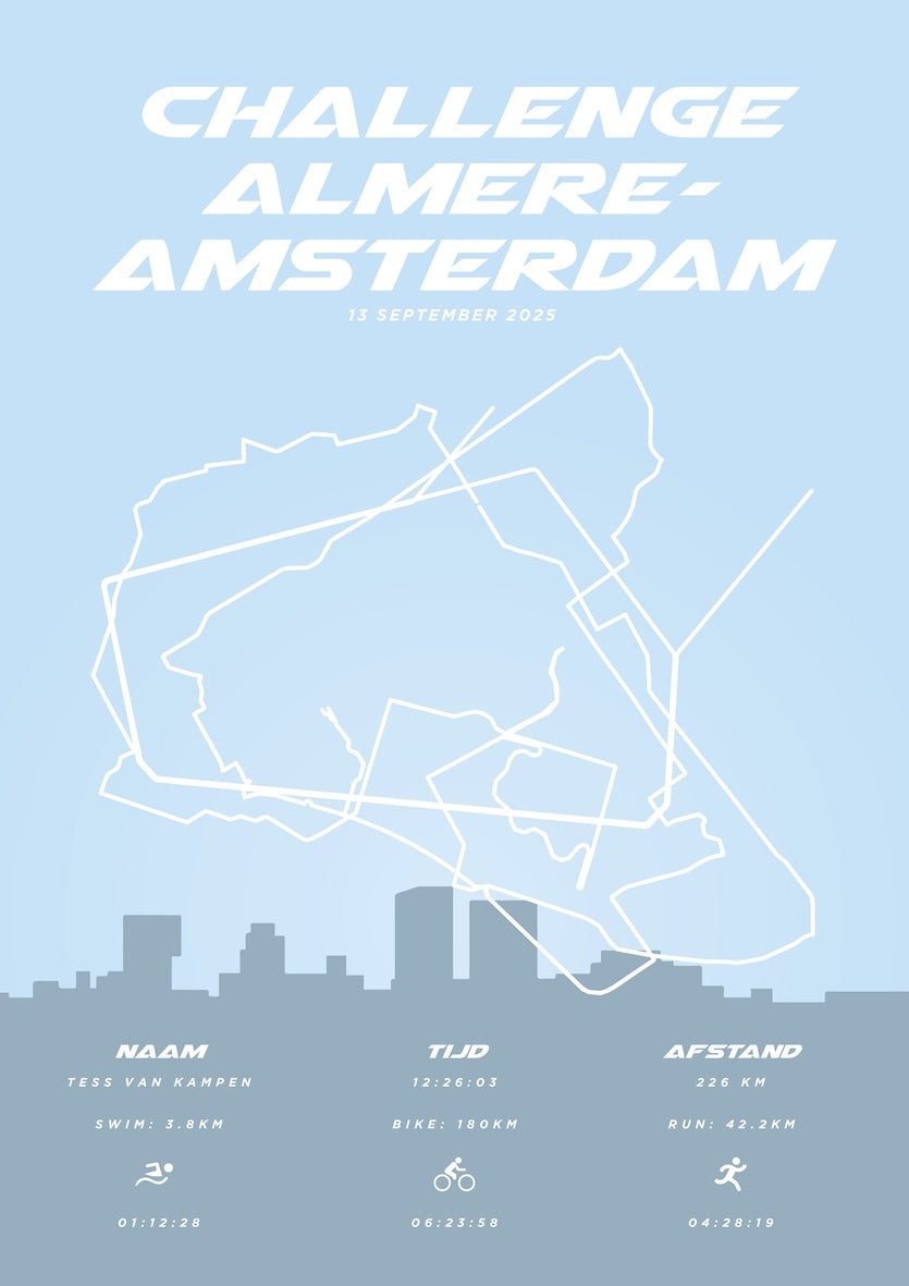 Poster met naam I Challenge Almere-Amsterdam 2025 I Pastel Skyline