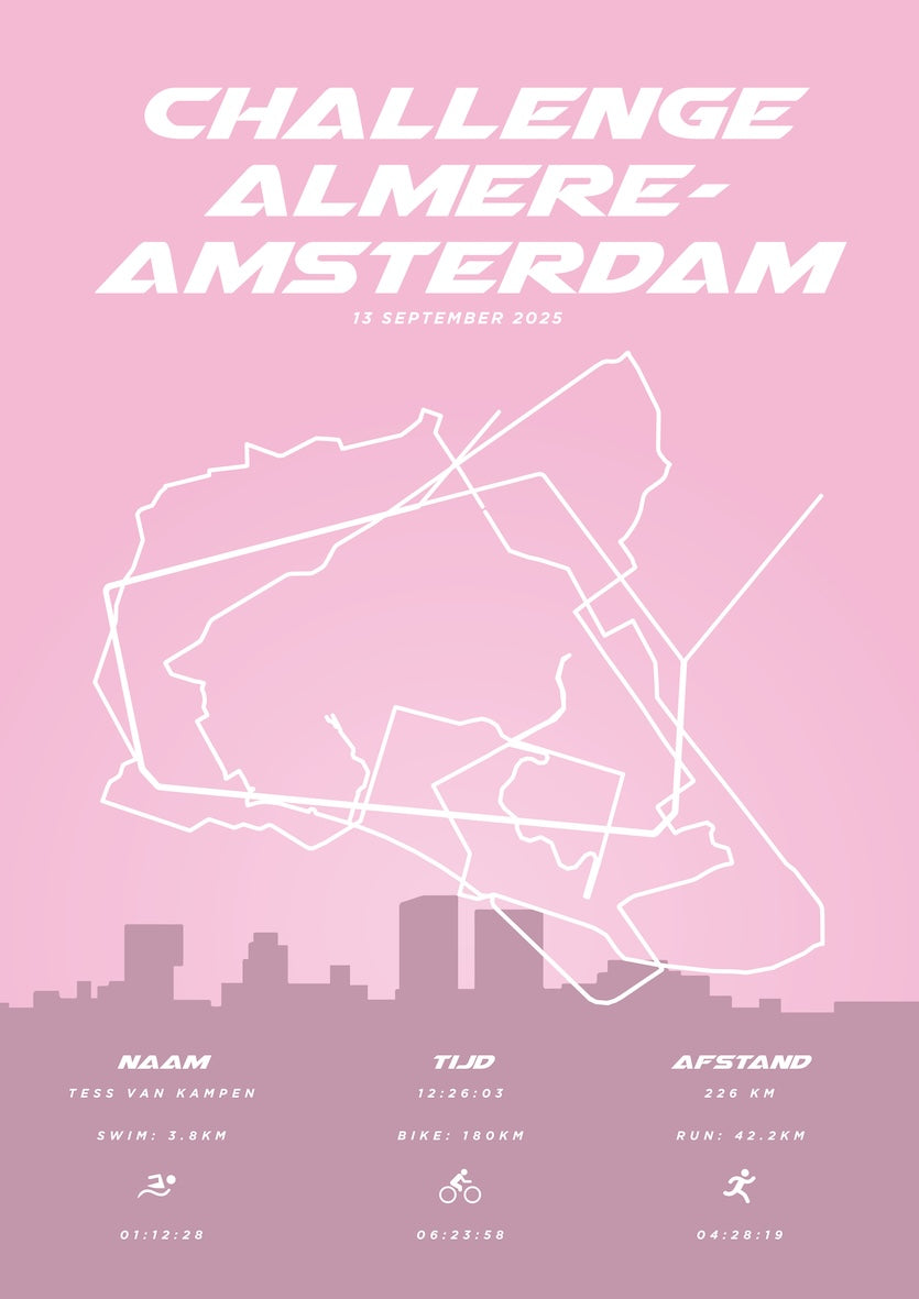 Poster met naam I Challenge Almere-Amsterdam 2025 I Pastel Skyline