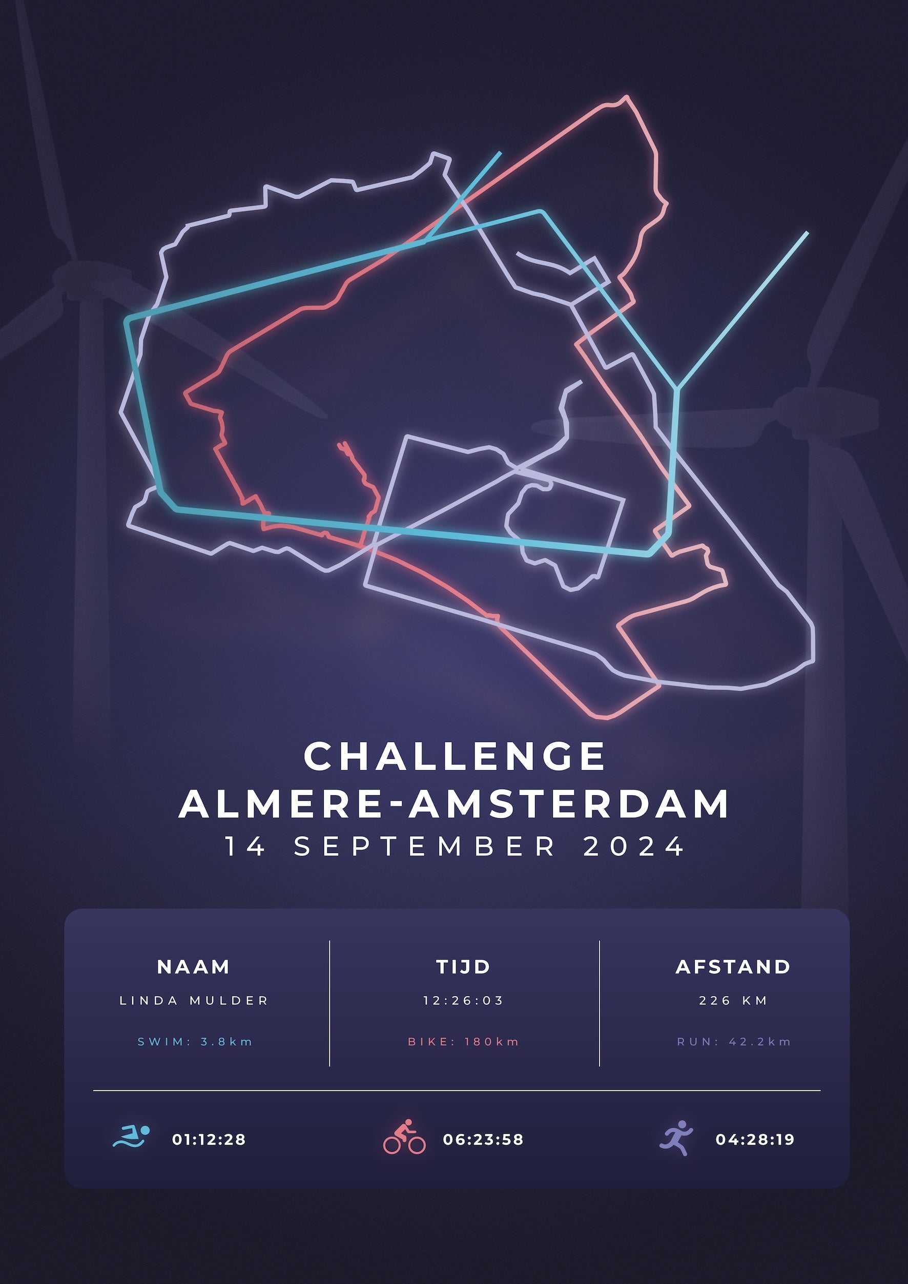 Poster met naam I Challenge Almere-Amsterdam 2024 I Stylish Landmark