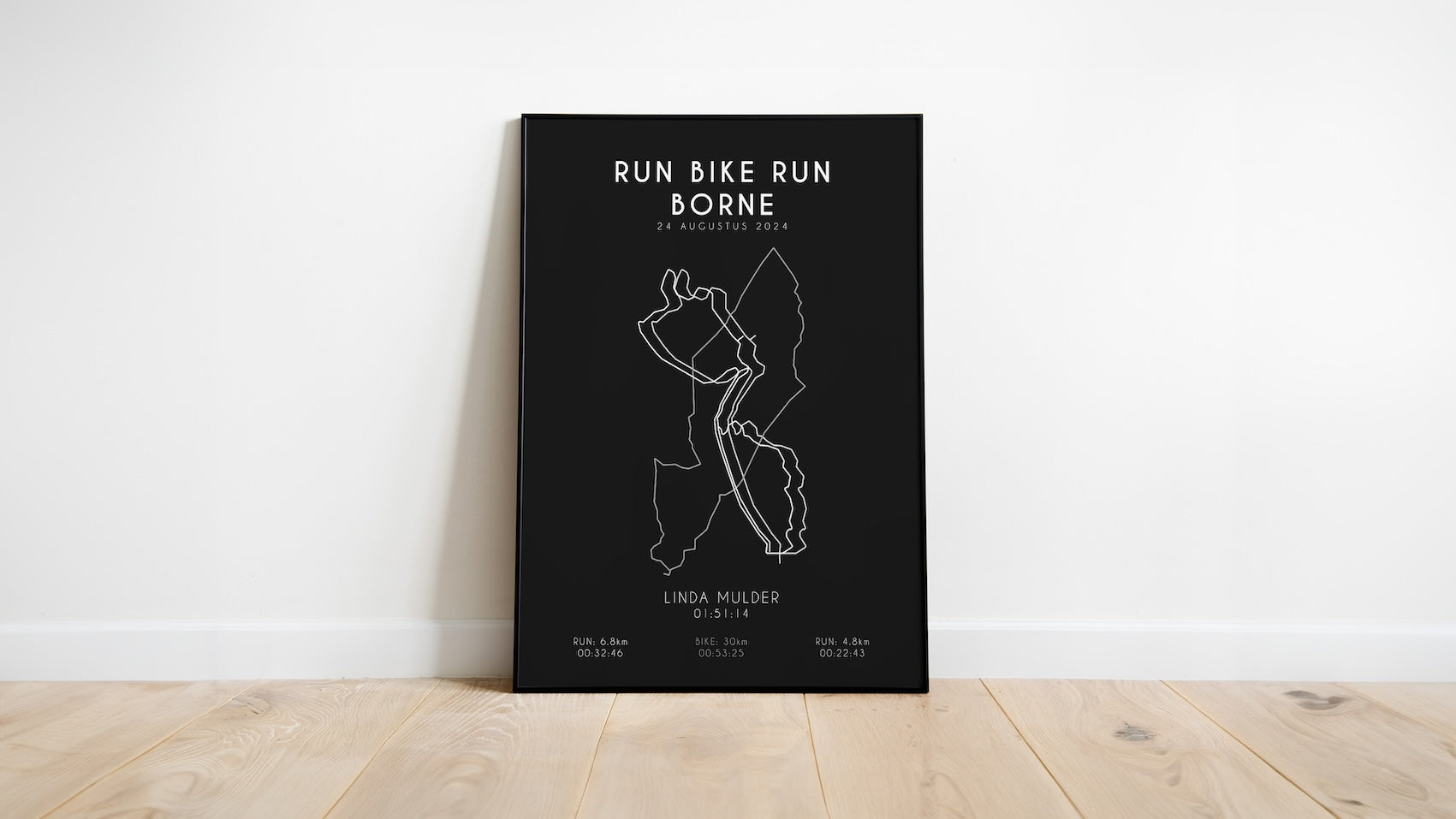 Poster met naam I Run Bike Run Borne 2024 I Black Elegance