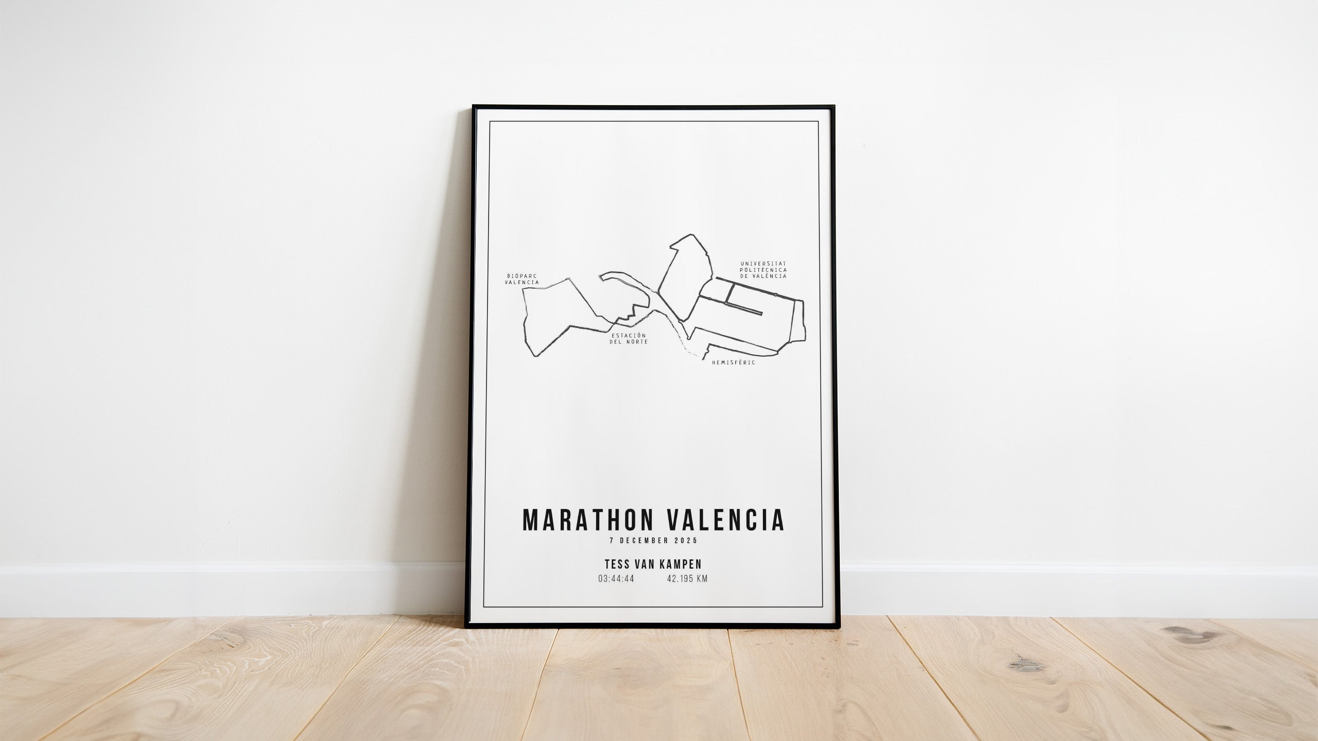 Poster met naam I Marathon Valencia 2025 I Handmade Drawing