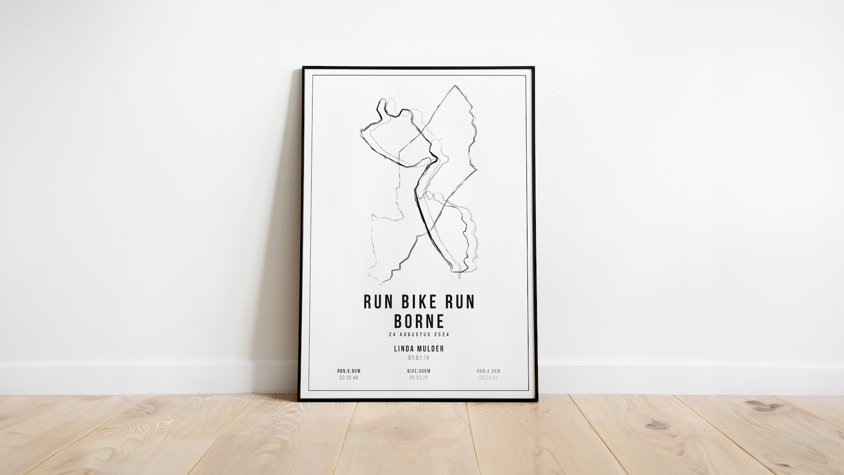 Poster met naam I Run Bike Run Borne 2024 I Handmade Drawing